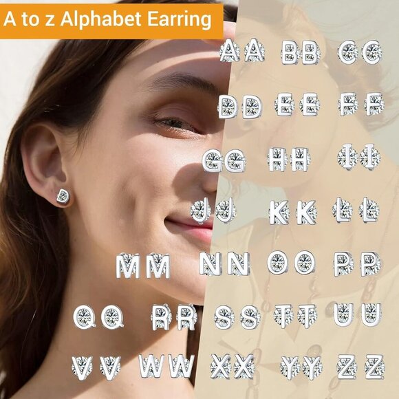 Earrings for  Teen Girl, Yellow Gold/Rose Gold Plated Solid Silver A-Z  Letter - Picture 3 of 7